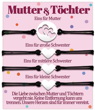Mutter Tochter Armband Mama und 3 Töchter Geschenke für Mutti von Drei Tochter Armbänder Geschenk zum Geburtstag Muttertag Weihnachten Geschenkideen Herz Schumuck Frauen Schmuckset für 4 Damen