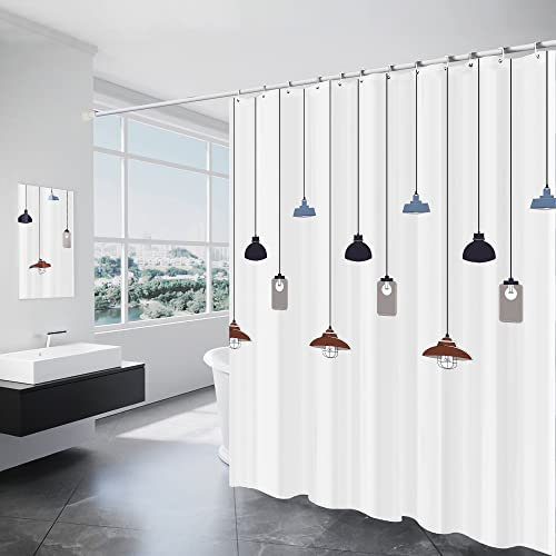 DUFU Shower Curtain Waterproof Bathroom Curtain, 180 x 200 cm Washable Bath Curtains,Weighted Hem Quick-Drying Shower Curtains with 12 Hooks for Wet Room - Pendant Lamp Pattern