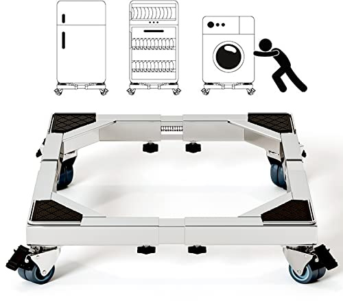 CHINCHILLA Carrito de electrodomésticos pesados con 4 ruedas dobles de bloqueo, mini soporte para nevera, soporte ajustable para muebles, base de rodillo móvil para lavadora, secadora, refrigerador,