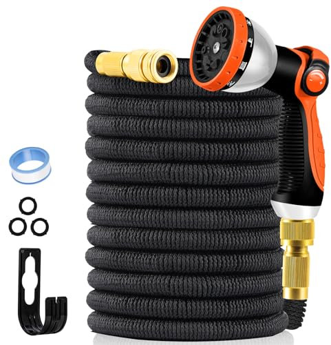Yofidra 100FT Expandable Garden Hose Pipe, Flexible Hosepipe with 10-Pattern Spray Nozzle, Durable 3450D 3-Layer Latex Core Expanding Magic Hose