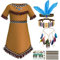 Tacobear Indianer Kostüm Kinder Mädchen mit Indianer Kopfschmuck Feder Stirnband Haarschmuck Choker Halskette Tattoo Indianer Kleid für Karneval Fasching Halloween Party Cosplay (130, 6-7 Jahre)