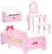ZONEKIZ 4PCs Kids Bedroom Furniture Set with Bed, Toy Box Bench, Dressing Table and Stool, Princess Themed, for 3-6 Years Old, Pink