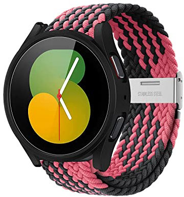 Niboow 20mm Cinturino per Samsung Galaxy Watch Watch 7/6/5/4 40mm 44mm/Galaxy Watch FE 40mm/Galaxy Watch 6 Classic 43mm 47mm, Nylon cinturini per Samsung Galaxy Watch 5 Pro 45mm - Rosa/Nero