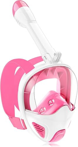 JRing Snorkeling Mask with Side Breathing System, 180° Panoramic View Full Face Diving Mask Detachable Action Camera Mount iwith Anti-Fog and Anti-Leak Snorkel Mask