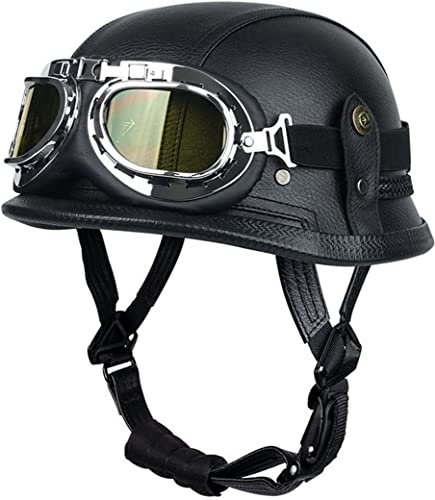 VVPEC Retro Oldtimer Halbschale Jet-Helm mit Brille Motorrad-Helm Brain-Cap,DOT/ECE-Zulassung Roller-Helm Scooter-Helm Retro Motorrad Half Helm Herren Damen (Color : 2, Size : XXL(63~64cm))