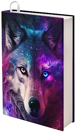 Upetstory Galaxy Wolf Buchcover für Taschenbuch, Jumbo-Buchhülle, Schutzhülle, Lehrbuch, Hardcover, dehnbar, Buch, Sox bis zu 22,9 x 27,9 cm, Erwachsene, Kinder, Buchliebhaber, Schutzhülle