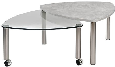 Vierhaus, 4327-BET, Melamin Dekor/Metall, ausdrehbar, Ablage, 85 x 85 x 39 + 43,5 cm, Beton Optik/Klarglas/nickelfarbig