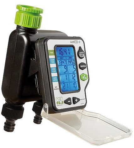 GNCGarden Programador de riego Rain Amico +2. Programador de Grifo + electroválvula | Programador a Pilas Inteligente con Ajuste de Tiempo y Versatilidad para Jardines
