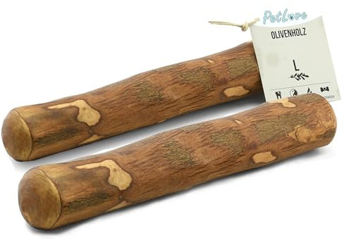 PetLove Olivenholz für Hunde mit Lachsöl • Kauholz als Hundespielzeug • Imprägnierter Kaustab • Lange Beschäftigung, Zahnpflege & Kauspaß • Größe: L (221-450g) • Für große Hunde • 2er Pack