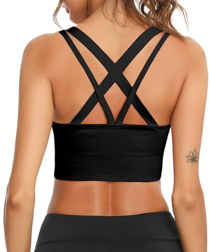 Leversic Sport BH Damen Push up, Sports Bra Ohne Bügel Sport BH Rückenfrei, mit Breiten Trägern für Besseren Halt und Unterstützung, 314-1pc Schwarz, M