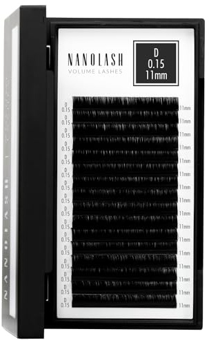 Wimpern für Wimpernverlängerung Nanolash - Wimpernextensions zur Volumentechnik, Wimpern zur professionellen Verlängerung (0.15 D, 11mm)