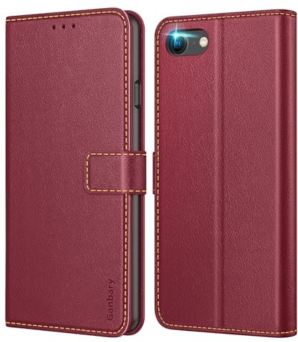Ganbary Handyhülle für iPhone SE 2022 5G/SE 2020/iPhone 7/iPhone 8 Hülle, Premium Leder Klapphülle [Kartenschlitzen] [Magnetverschluss] [Standfunktion] kompatibel mit iPhone SE3/SE2, Weinrot