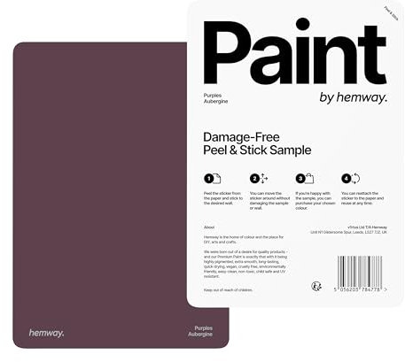Hemway - Peel & Stick Sample for Our Interior Paint - Aubergine Purple | A5 Damage-Free, Accurate Colour Swatch | Test Our Matt Finishes for Interior Decor | Easy to use and eco-friendly