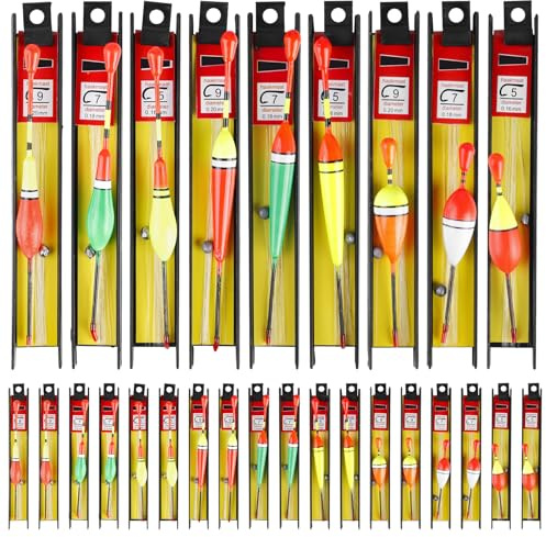 GOMETY 27 PCS Angelposen Angeln Schwimmer Fishing Posen Set, Angelschnur Und Haken(5#, 7#, 9#) Angeln Bobber Float Mit Senkblei, Für Friedfische, Forellen, Aal, Zander Ideal Für See, Fluss, Bach