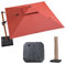 PURPLE LEAF Parasol Déporté 3,3 x 3,3 m Carré avec pieds, Aspect du Teck en Aluminium, Parasol de Jardin Extérieur à Toit Double Rotatif 360°, Pour Terrasses, Piscines, Rouge cardinal
