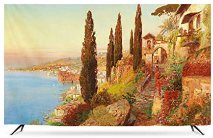 VUT ölmalerei Stadtmuster Tv-Abdeckung Staubabdeckung 32-86in Tv-Stoff/Computer Cover Desktop/wandhänge/gebogener Bildschirm/Cover, Home Dekoration(Size:80IN,Color:A)