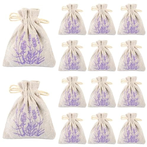 14 Stück Lavendelsäckchen,140g Anti-Motten Lavendel Getrocknet, Kordelzug Staubdichter Baumwollbeutel Duftsäckchen Kleiderschrank,Lavendelsäckchen Gegen Motten für Kleiderschrank, Auto