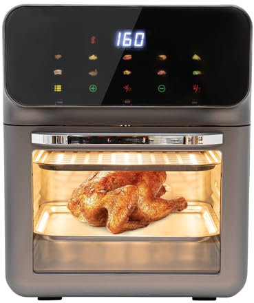 Begoniape Mini Backofen 1350W, Pizzaofen mit 2*Backbleche und 50*Kuchenboxen, bis 200°C, 20L Mini Pizza-Backofen Touchscreen, Klare Gehärtetem Glas, 15-60 min Timer