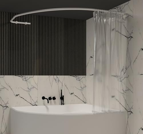 Sasko Duschvorhangstange Duschstange Duschvorhang Diamant Form für Ecke Badezimmer Badewanne & Dusche Aluminium Stabile Belastbarkeit 25 kg Gardinenstange für Vorhang Wandmontage - Weiß - 100x160 cm