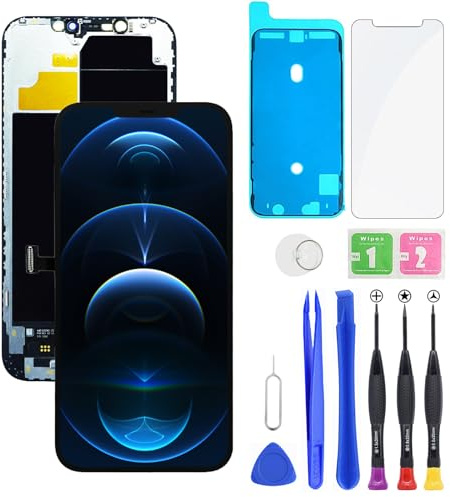 HXAQGP für iPhone 12 Pro Max LCD-Display, FHD-Bildschirmersatz, 3D-Touch-Digitalisiererrahmen, vollständige Montage mit Reparaturwerkzeugsatz + wasserdichtem Klebstoff + Displayschutzfolie