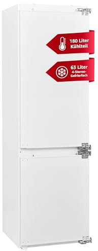 TELEFUNKEN Einbau-Kühl-Gefrierkombination | Einbaukühlschrank mit Gefrierfach (4-Sterne) | NoFrost/Cold Air Flow | 178cm Nische | 243 Liter gesamt | Festtür | Temperaturregelung | C-EKG-178-NF-E