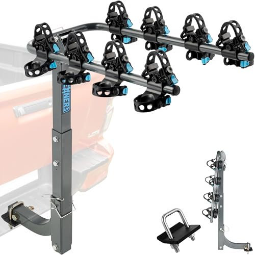 Supporto per gancio per 4 biciclette (108,9 kg), portabici per auto realizzato con acciaio ad alta resistenza, doppio sistema di culla, portabici per auto, SUV, camion ricevitore da 2 pollici