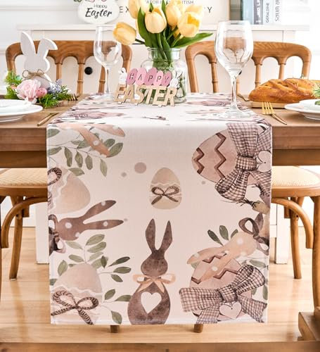 Vorysum Tischläufer Modern Hase Tischläufer Blumen Ostereier Frühling Ostertischläufer Esstisch Ostern Tischdeko Blume Festliche Tischmatten Läufer Set Für Esstisch Party 40 x 180 cm