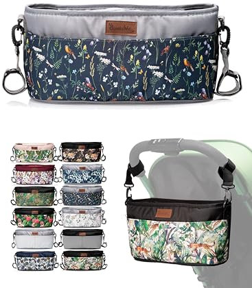 BambiniWelt Kinderwagen Organizer – Wickeltasche mit Getränkehalter & Reißverschluss, kompakte Buggy Tasche aus wasserabweisendem Mikrofaserstoff, leicht, stylisch & praktisch, Muster: Modell 3