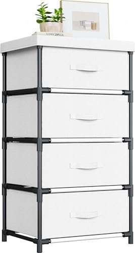 WANGIRL Kommode mit Schubladen, Stoffkommode mit 4 Schubladen, Aufbewahrungsschrank für Schrank, Kommode für Flur, Schlafzimmer, Wohnzimmer und Büro - Weiß