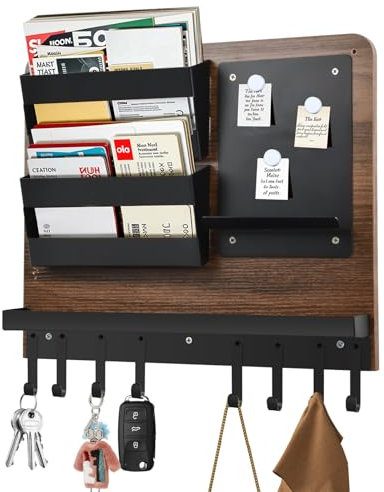 Mapille Schlüsselboard Modern, Schlüsselbrett mit Ablage, Briefhalter, 8 Schlüsselhalter, Memoboard, Schlüsselleiste, Schlüsselhaken, Holz Schlüsselhalter Wand für Eingang Verbindungsgang Flur