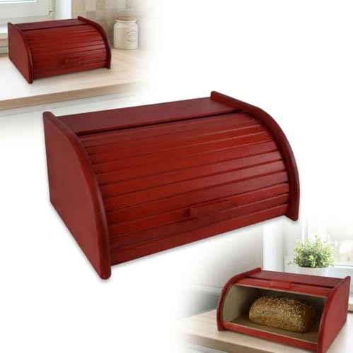 PEEWIT Boîte à pain en bois grande boîte à pain rouge centrimètres 40x29x18
