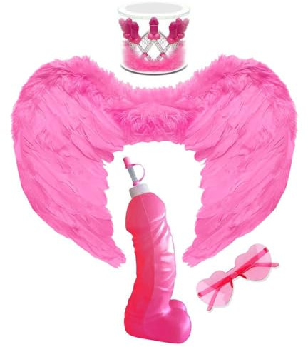 Set de mariage boîte à boissons pois géant avec paille + couronne pois + lunettes en forme de coeur et ailes d'ange pour enterrement de vie de jeune fille sexy hot party pour adultes 18+