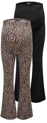 ONLY MATERNITY Damen Olmlovely Leo Flared Pant 2-Pack Noos, Black, S (2er Pack)