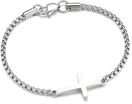 TINGN Geschenke für Männer Armband Herren 316L Edelstahl Armbänder für Herren Cuban Figaro Box Panzer Kette mit Kreuz Armband Geschenke für Papa Freund Ehemann Sohn