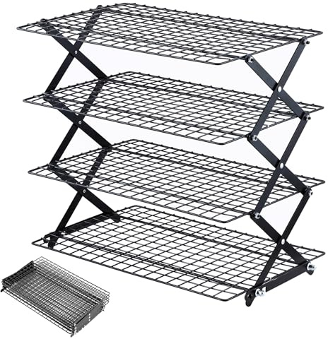 Pleafind 4 Stöckiges Abkühlgitter Stapelbarr – 3 Einstellungsdesign, verstellbares & stapelbares Edelstahl Auskühlgitter Set, 5 Modi Kuchengitter Abkühlgitter zum Kochen, Backen, Braten und Grillen