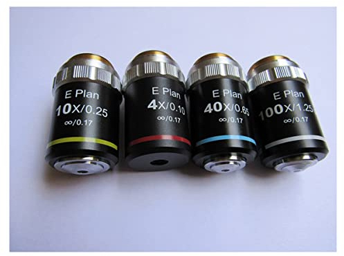 Mikroskop-Zubehör-Kit 4x 10x 40x 100x Flachfeld Infinity Plan achromatisches Bio-Mikroskop-Objekt Mikroskopische Objektträger(4x 10x 40x 100x 4pcs)