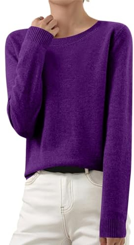 Maglione Base Essenziale Donna Autunno Inverno Scollo Tondo Largo Morbido Manica Lunga Pullover Unito Top Maglieria Versatile per Abbigliamento Quotidiano
