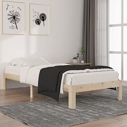 Tonture Massivholzbett Kiefer 90x200 cm, Robustes Einzelbett mit Lattenrost, unbehandeltes Naturholz, modernes Schlafzimmer Möbel, langlebige Plattform Bettrahmen Lösung