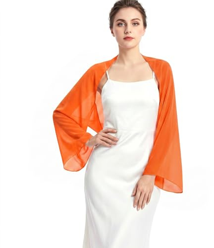 JasGood Stola Damen Festlich Chiffon Schal Sommer Eleganter Schultertuch Leicht Bolero Shrug mit Ärmel Stolan für Abendkleid Brautkleider Hochzeit