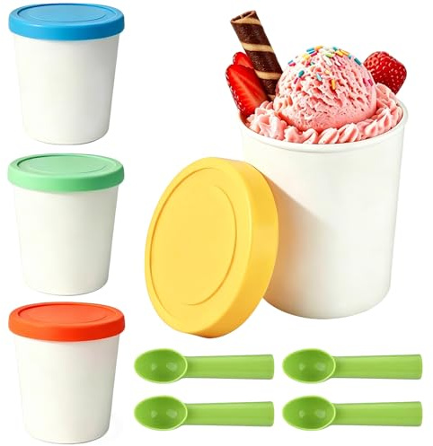 Shyllin Almacenamiento de Helados,Congelador de Helado,Contenedor de Cubos de Congelador,Contenedores de Hielo,Envases de Helado Caseros,Envases de Plastico Con Tapa,Guardar Helados (Redondo)