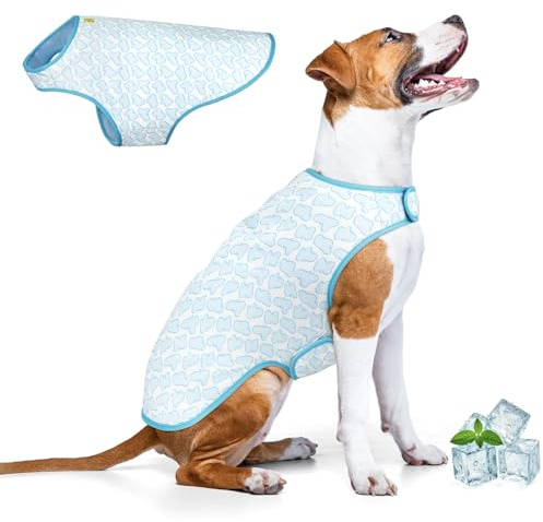 Kühlweste für Hunde – Leichte Sommerweste mit Sonnenschutz, verstellbar, wiederverwendbar, mit Verdunstungskühlung, doppelseitig nutzbar – Geeignet zum Wandern, Laufen, Reisen und Spielen