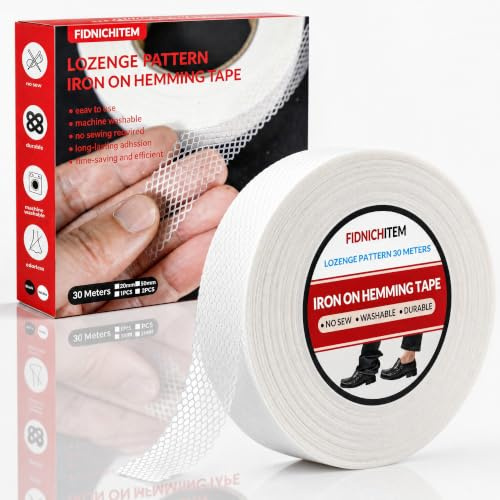 Diamond Mesh Iron On Hemming Tape Extra Strong (30M x 20MM, Transparent) | 40GSM | no sew fabric hemming tape | washable | strong bond for thick fabric | look like stitched effect | with instructions