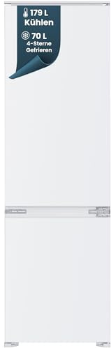 homeX CFB2491E Einbaukühlschrank mit Gefrierfach 178cm Nische 249 Liter | Einbau Kühl Gefrierkombination, Schlepptürtechnik, LED-Beleuchtung, leise 39 dB, Türanschlag wechselbar, 4-Sterne Gefrieren