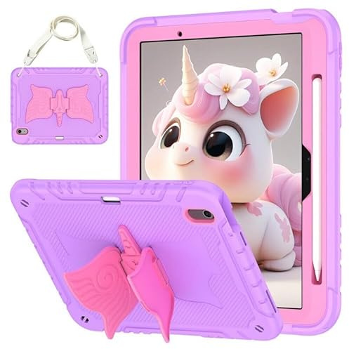 Generic Custodia compatibile con iPad Air 11 (M2 2024) (colore: viola fucsia) Custodia rigida con retro in silicone rigido e tracolla