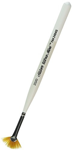 Silver Brush Ultra Mini Fan Short Handle Series 2404S Golden Taklon Filaments, Pearl White, Size 20