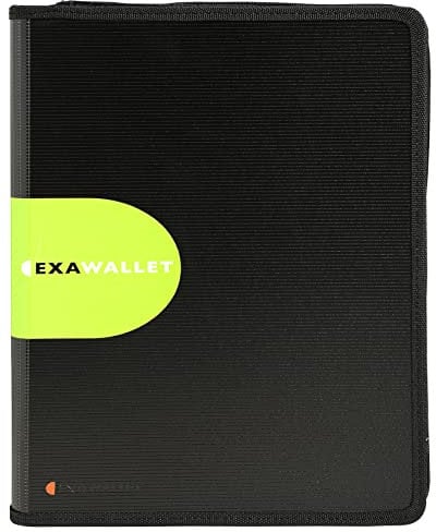 Exacompta - Réf. 55534E - 1 conférencier Exawallet - livré avec un bloc papier A4 ligné et une calculatrice solaire - en polypropylène haute résistance - fermeture zip intégrale - couleur noir