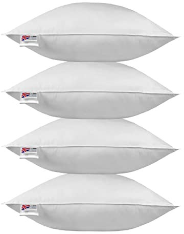 HOMESCAPES Lot de 4 Oreillers en Plumes de Canard et Coton, 60 x 60 cm, Oreillers Naturels Moelleux Hypoallergénique Anti-acariens