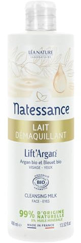 Natessance | Lait Démaquillant – Lift’Argan | Élimine Maquillage et Impuretés | Huile d’Argan Bio | Visage - Yeux | Tous types de peaux | Certifié Bio | 99% d’origine naturelle | 400 ml