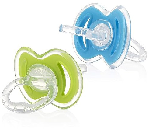 Nuby – Gum-eez Schnuller Beißringe - Erste Zahnungshilfe für Baby – 2-Pack – 2 Stück Beißring/Beißspielzeug aus weiches Silikon – Grün und Blau – 3+ Monate