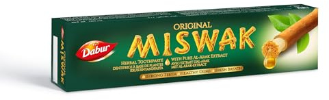 Dabur Miswak Herbal Toothpaste 100 ml – with Pure Al-Arak Extract | Natural Oral Care for Strong Teeth, Healthy Gums & Fresh Breath
